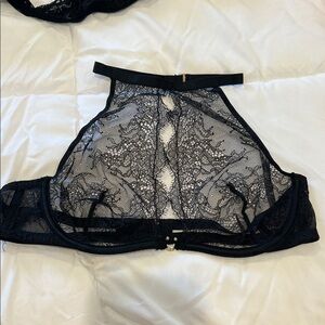 Victoria's Secret Black Lace High-Neck Bralette with Sheer Panels